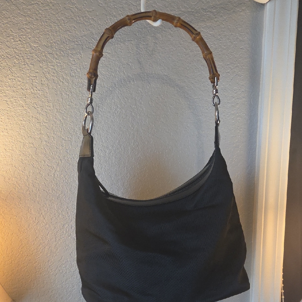 Gucci Black Shoulder Bag with Bamboo Handle